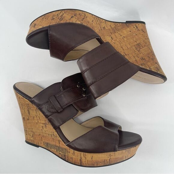 Liz Claiborne Women’s Brown Faux Leather Slip-On Platform Wedge Sandals Size 9 - Picture 10 of 16